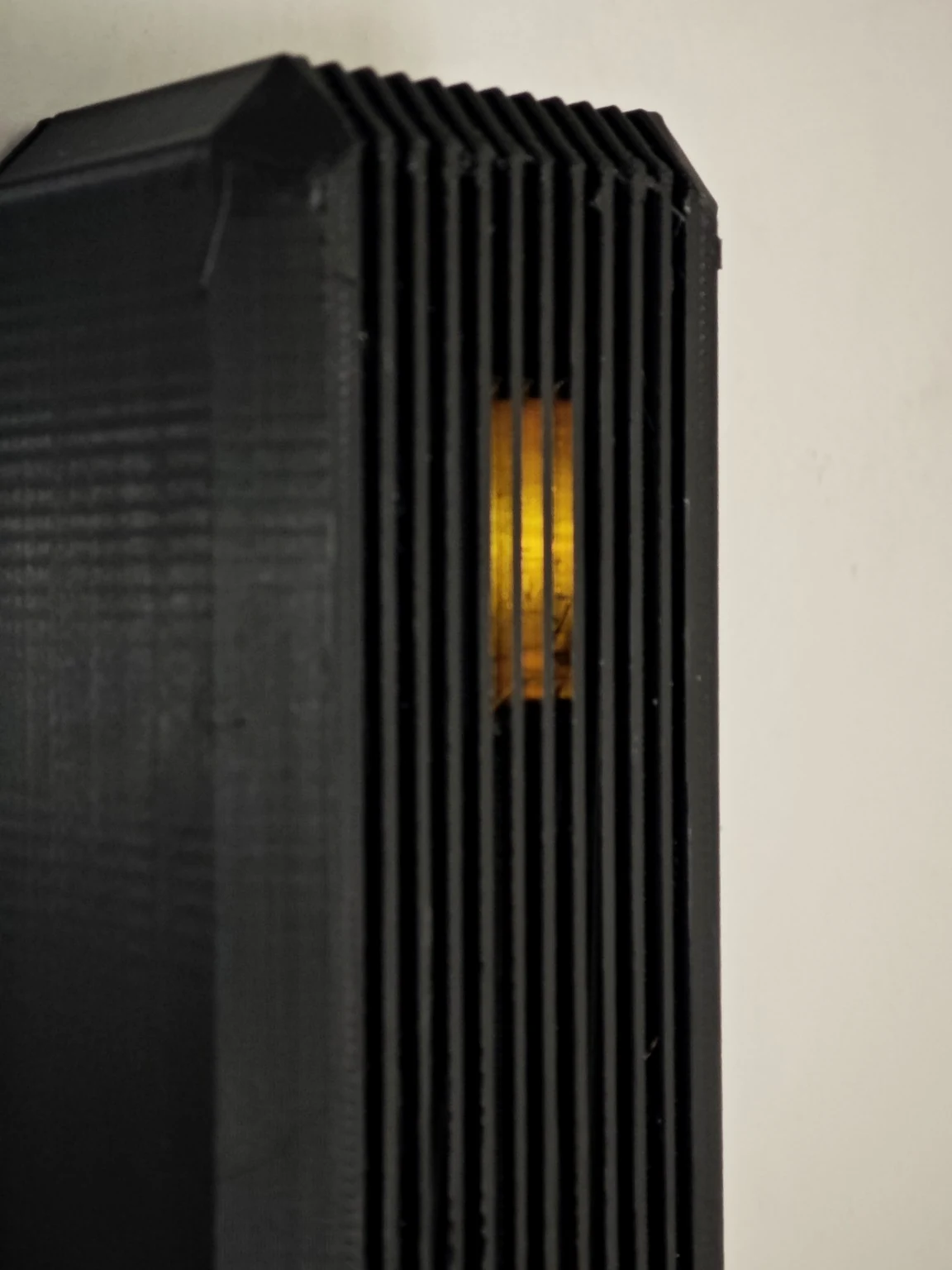 Installed Atlas Bridge LED aperture and optical rib detail, including visible prototype surface finish.